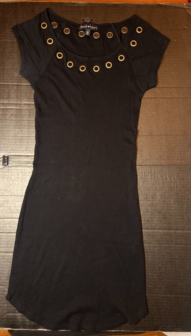 Derek Heart Scoop Neckline Grommet Cocktail Mini Dress Black Women's Medium